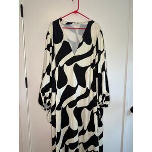 NWOT Jibri The Drop Size 3X Black Cream Geometric Print Maxi V-Neck Dress